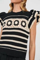 Penelope Üst - Siyah Fildişi Çizgili