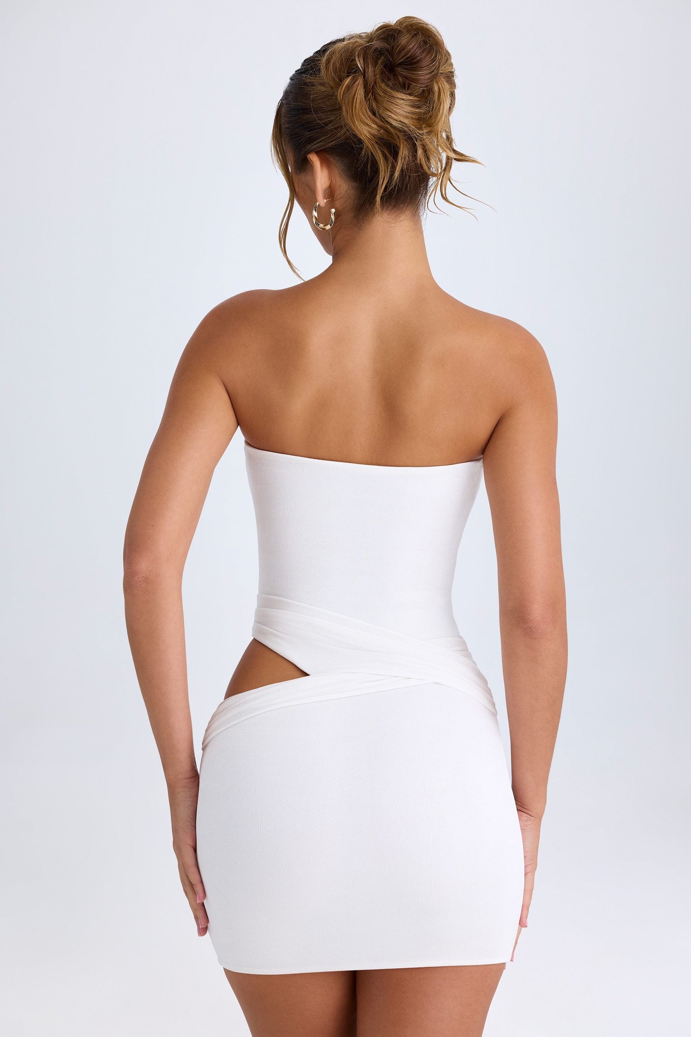 Beyaz, Dekolteli Bandeau Mini Elbise