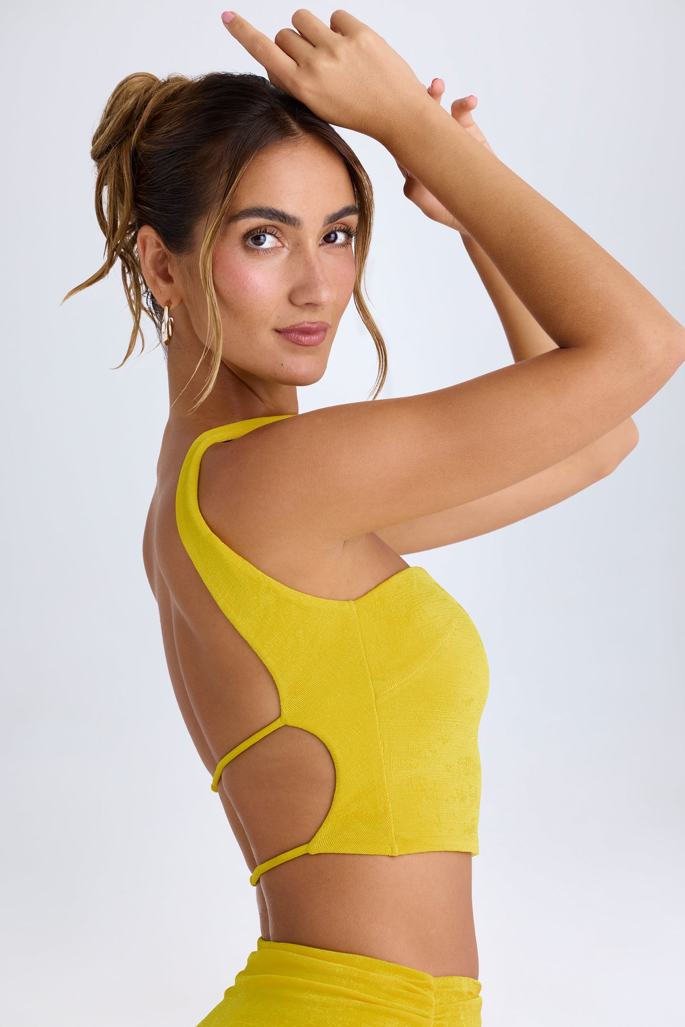 Sarımsı Kahverengi Detaylı Bandeau Bluz