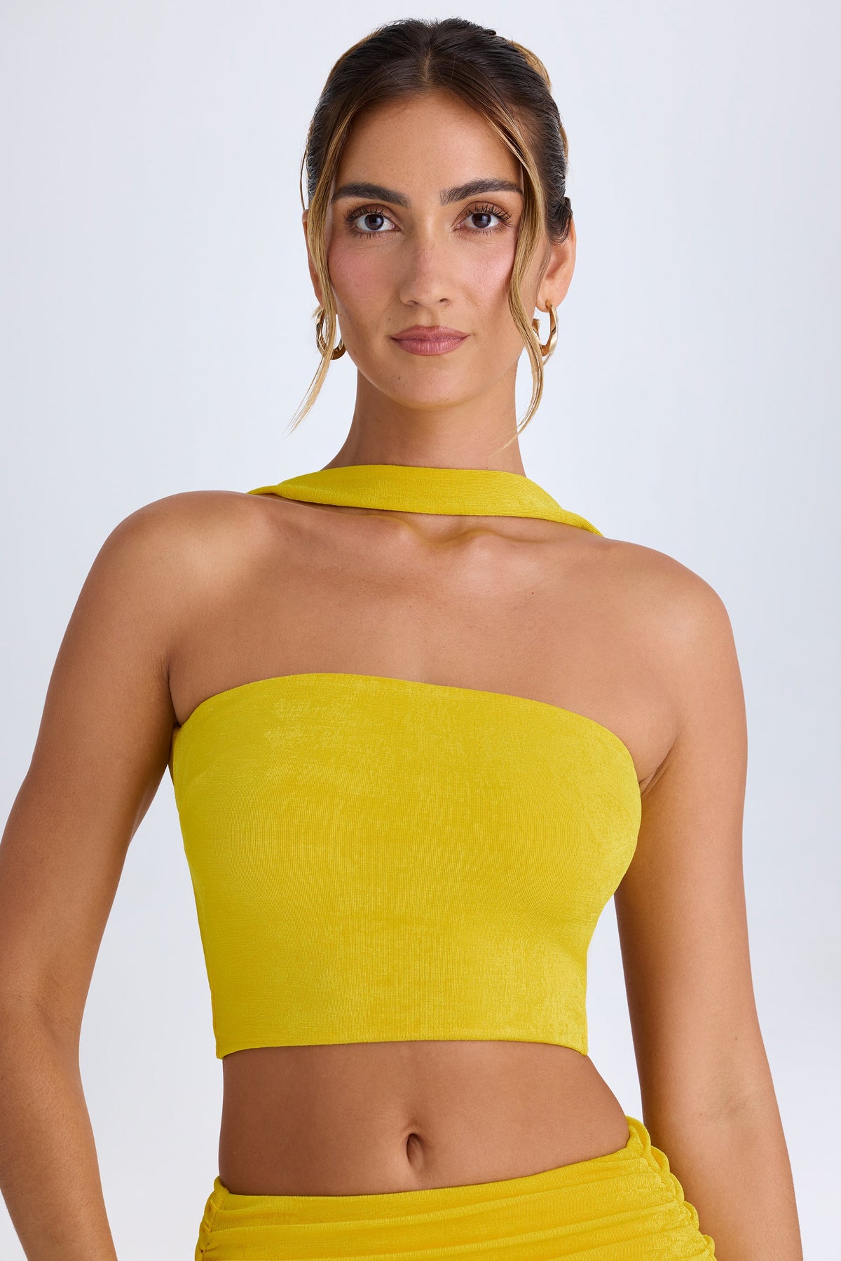 Sarımsı Kahverengi Detaylı Bandeau Bluz