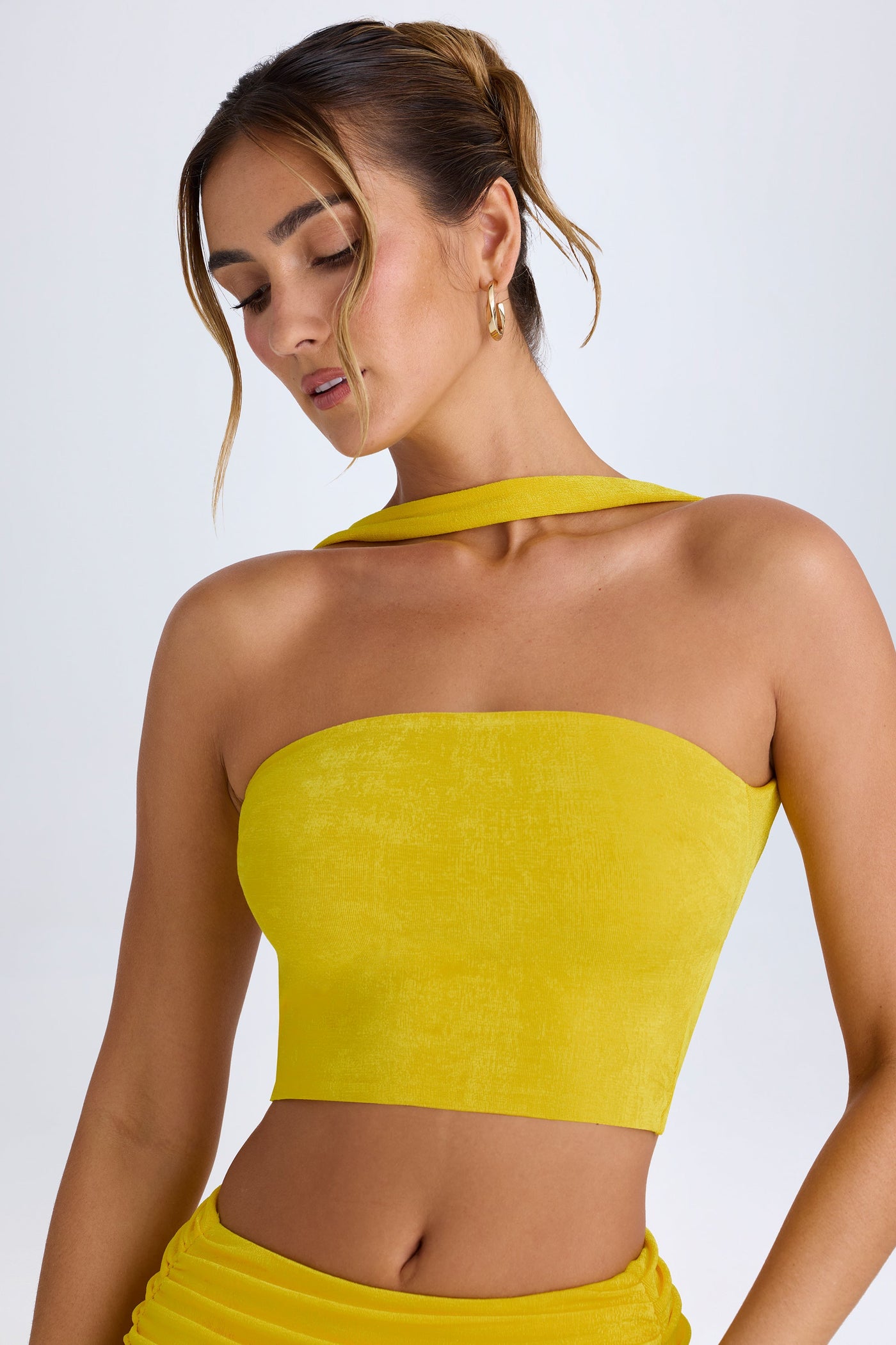 Sarımsı Kahverengi Detaylı Bandeau Bluz