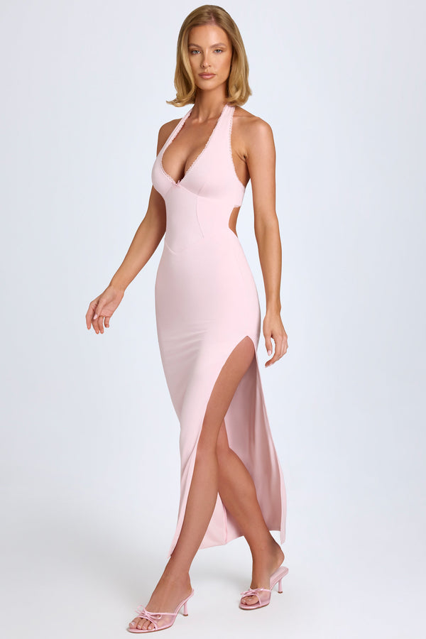 Blush Rengi Modal Dantelli Askılı Uzun Elbise