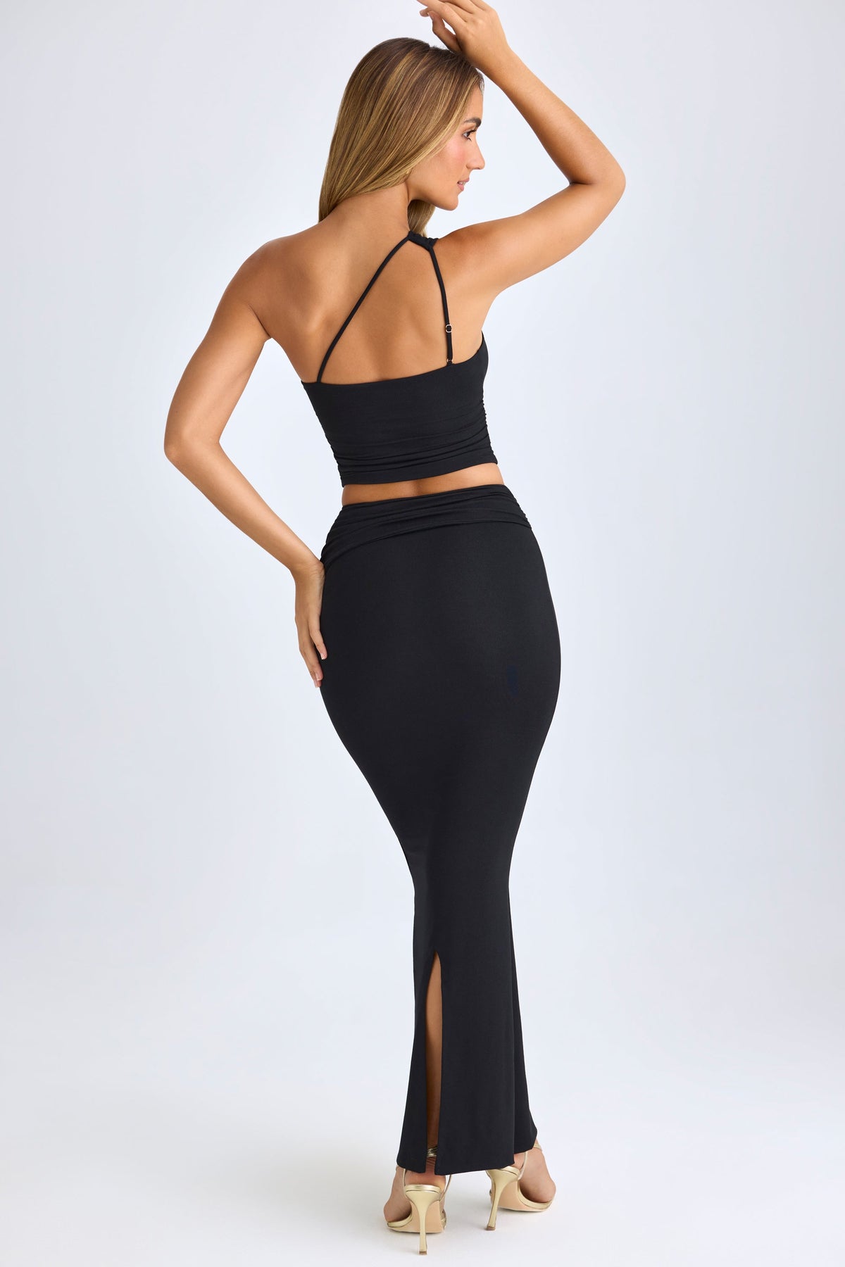 Modal Kumaştan, Önü Bükümlü, Siyah Maxi Etek