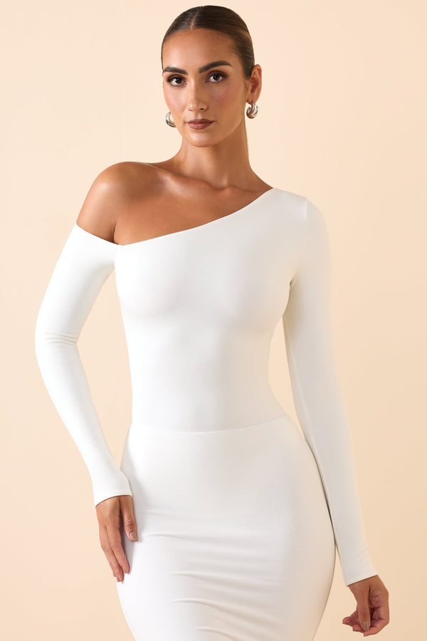 Beyaz Modal Omuz Açık Bodysuit