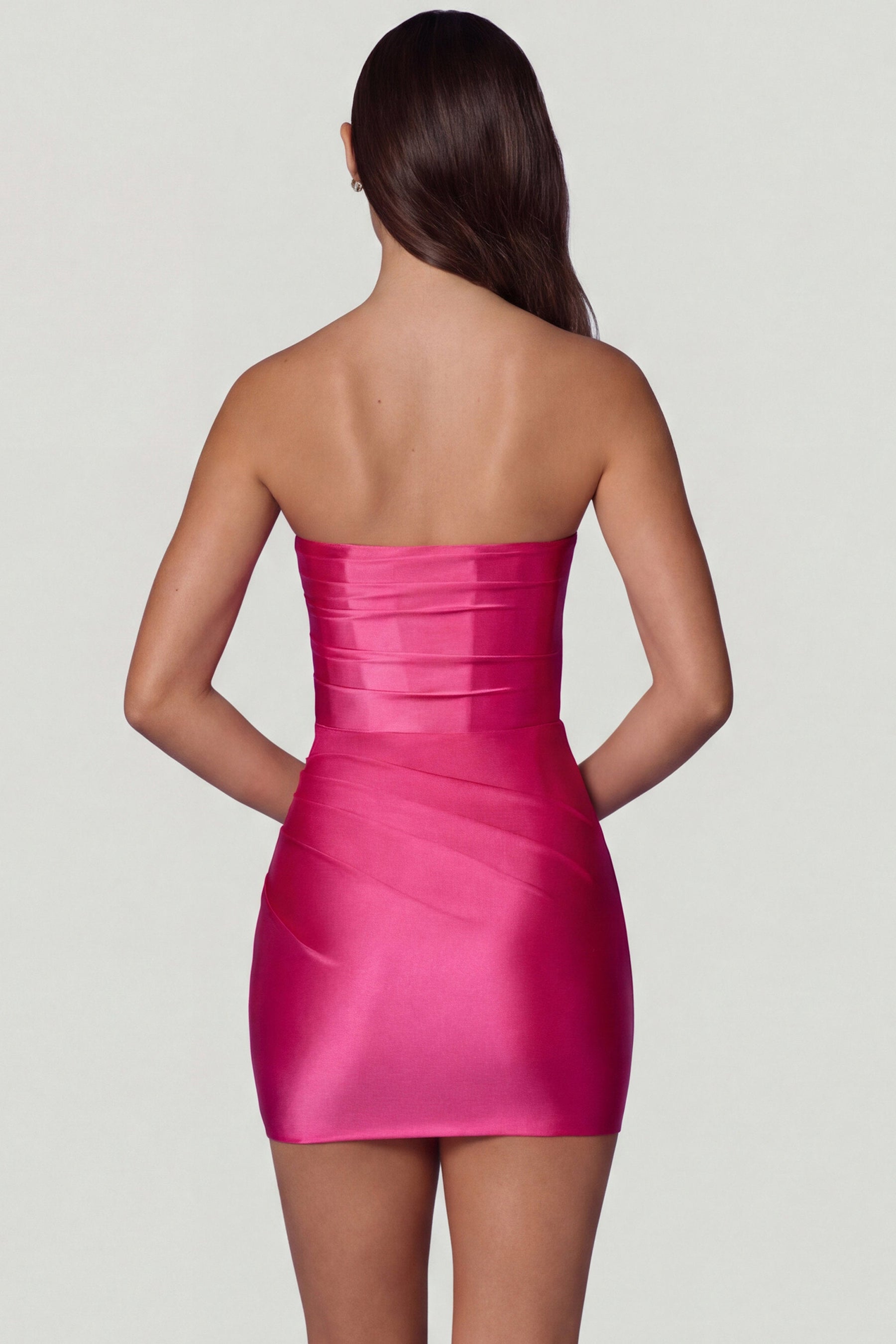 Pembe Dantelli Bandeau Mini Elbise