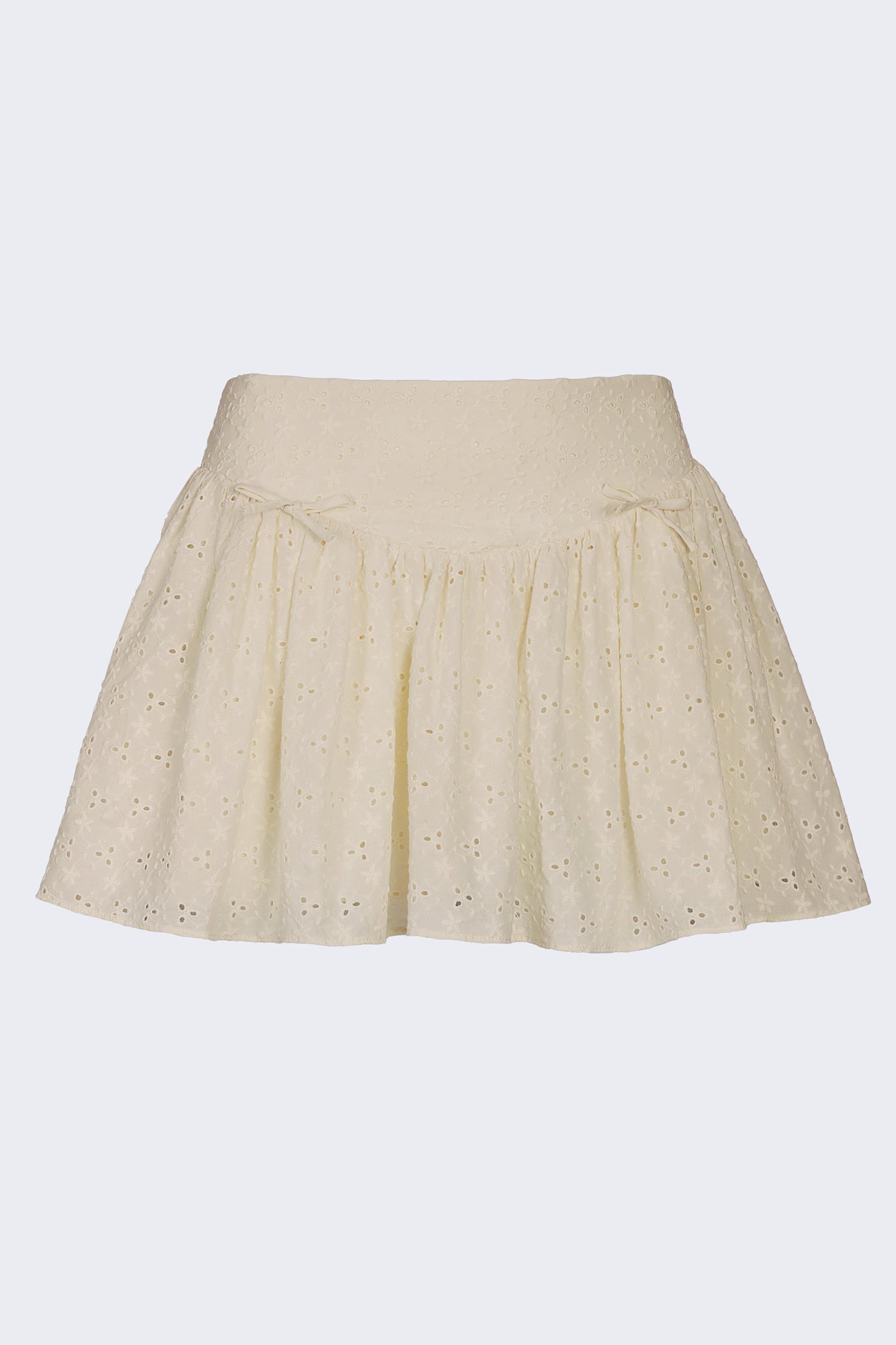 Fiyonk Detaylı Broderie Anglaise Fildişi Mini Etek
