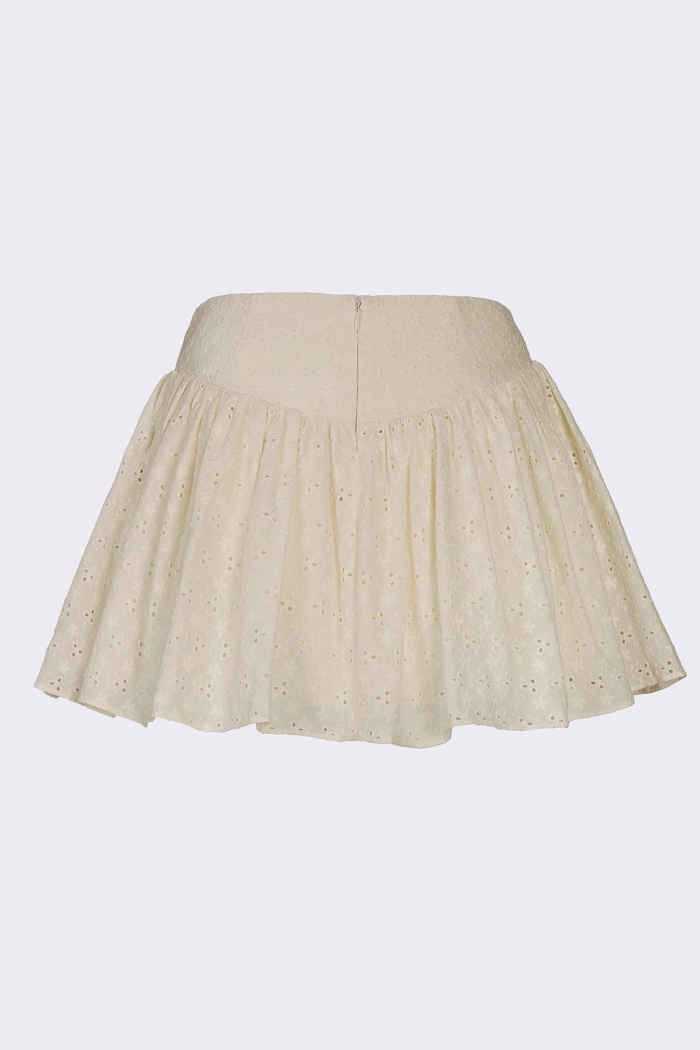 Fiyonk Detaylı Broderie Anglaise Fildişi Mini Etek
