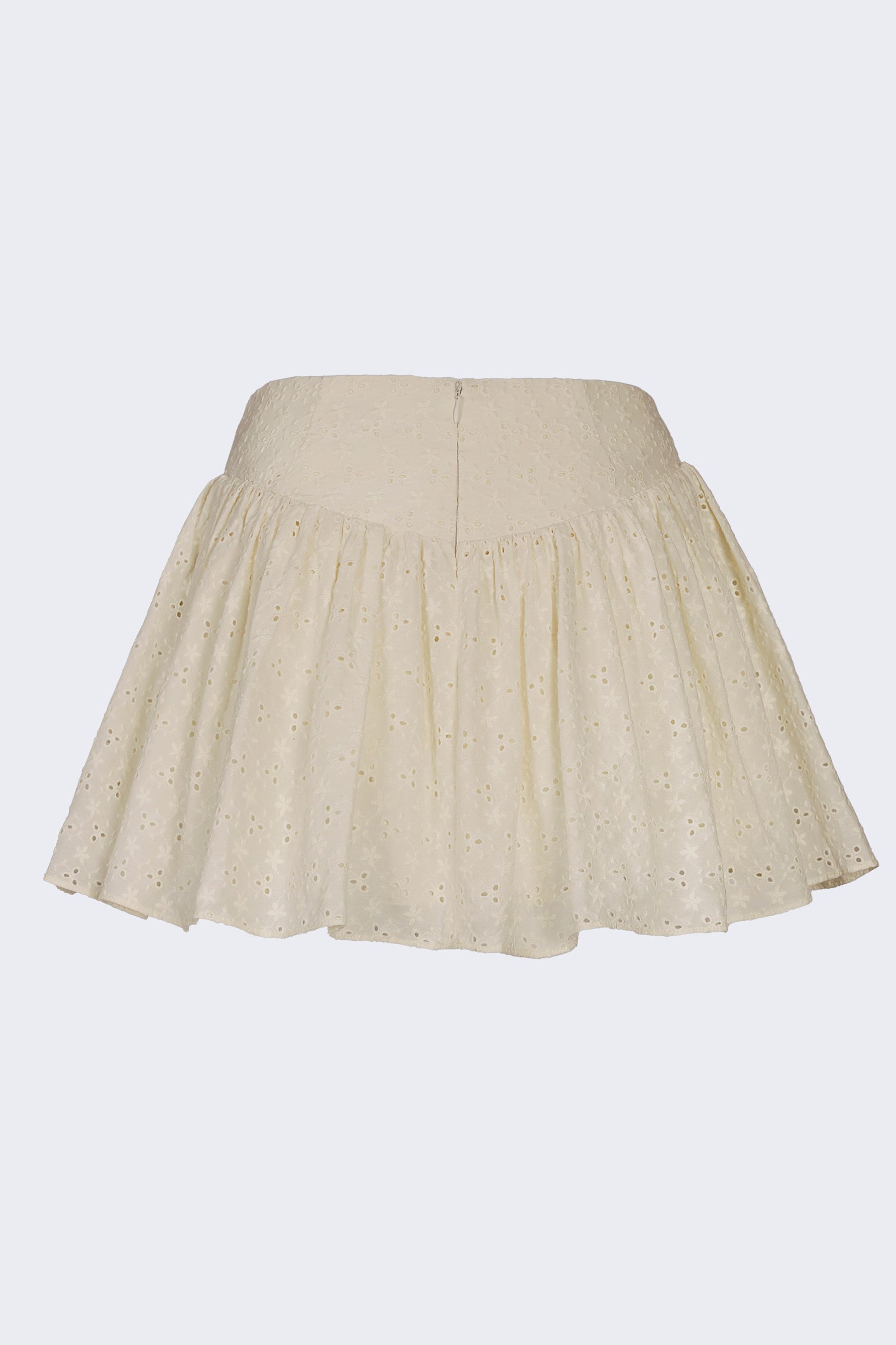 Fiyonk Detaylı Broderie Anglaise Fildişi Mini Etek