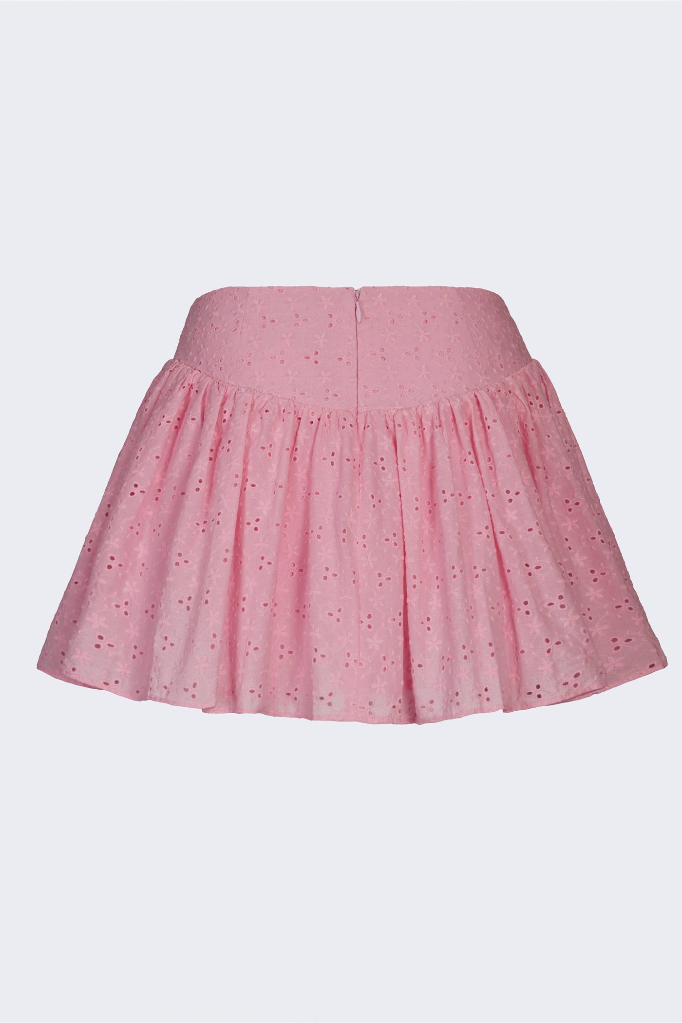 Yumuşak Pembe Renkte, Fiyonk Detaylı Broderie Anglaise Mini Etek