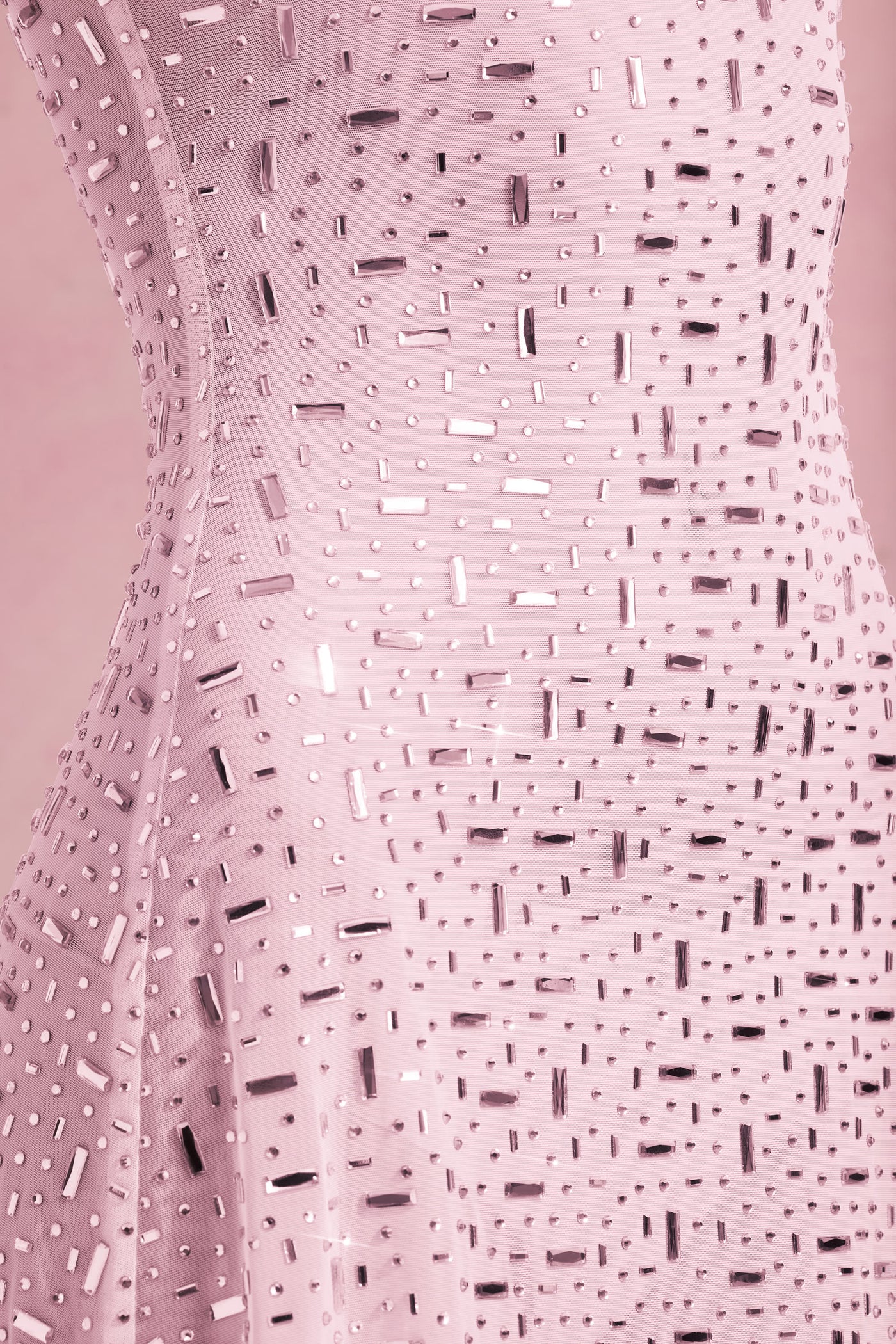 Pembe Renkli, Şeffaf, İşlemeli, Kare Yakalı Mini Elbise