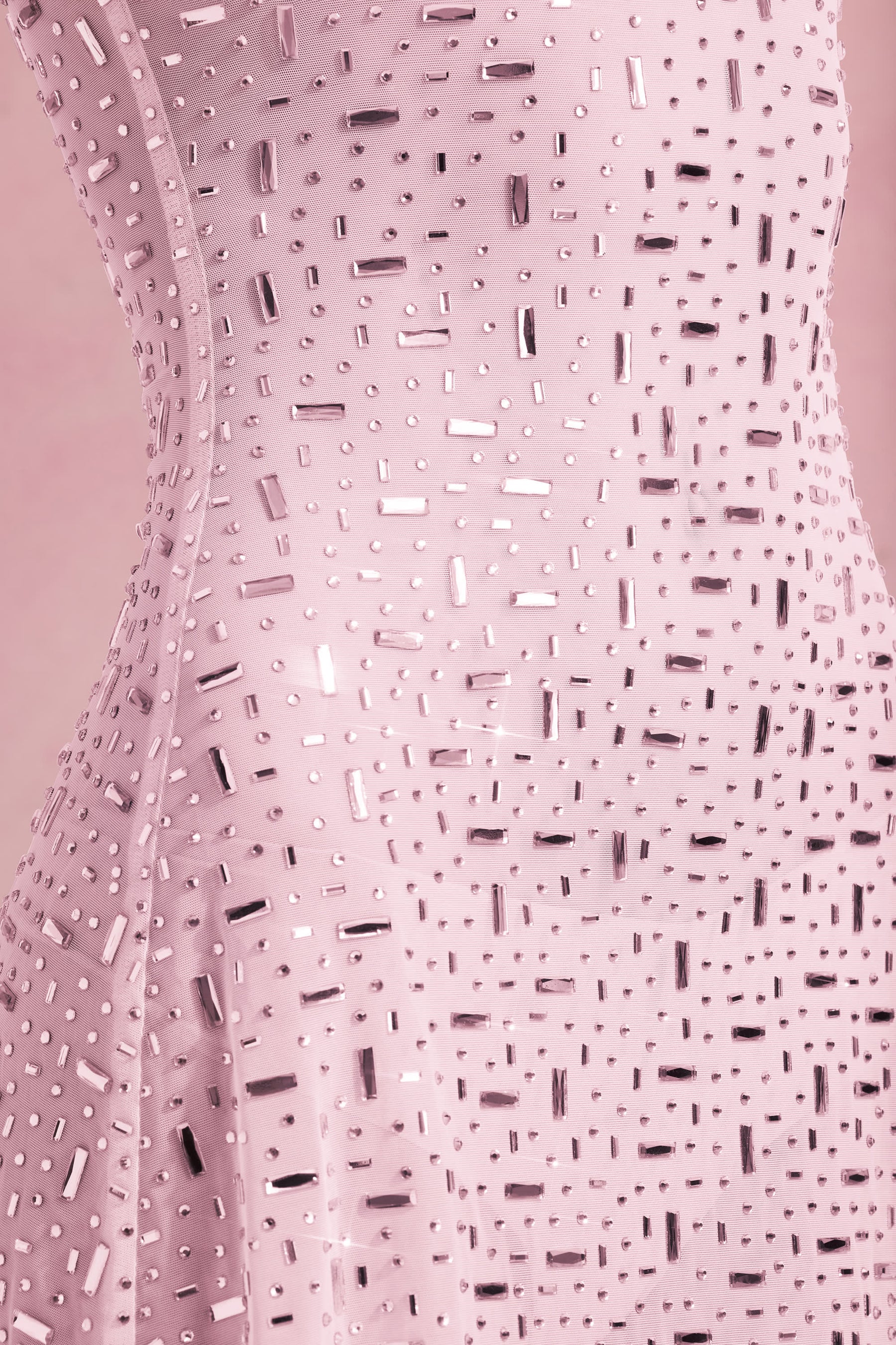 Pembe Renkli, Şeffaf, İşlemeli, Kare Yakalı Mini Elbise