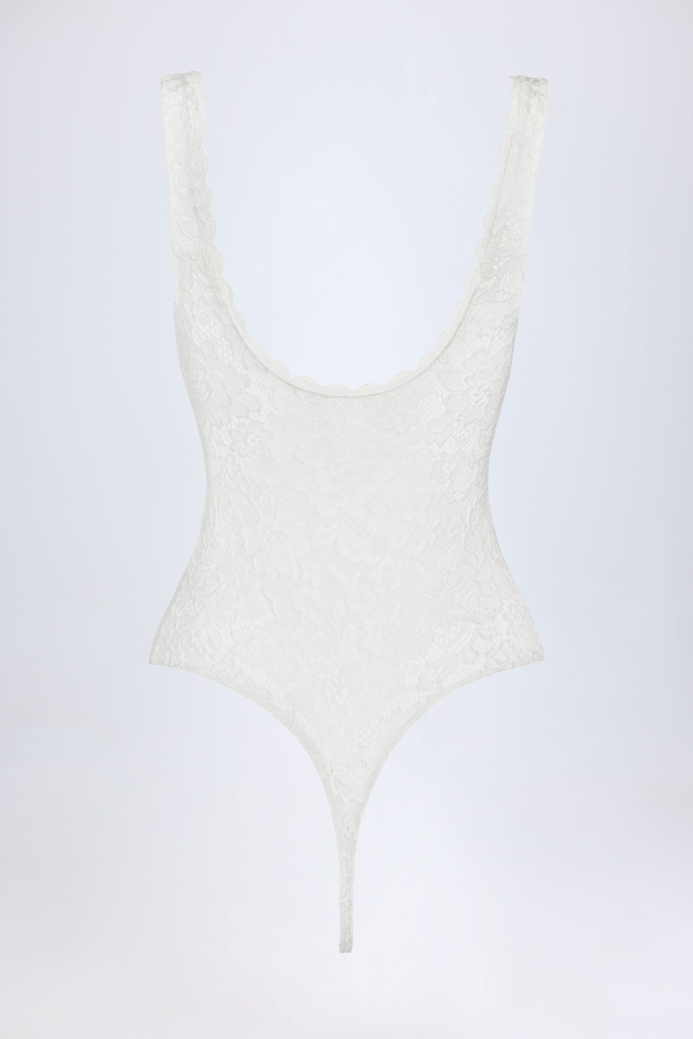 Beyaz Renkli, Şeffaf Dantelli, Dalgalı Yakalı Body