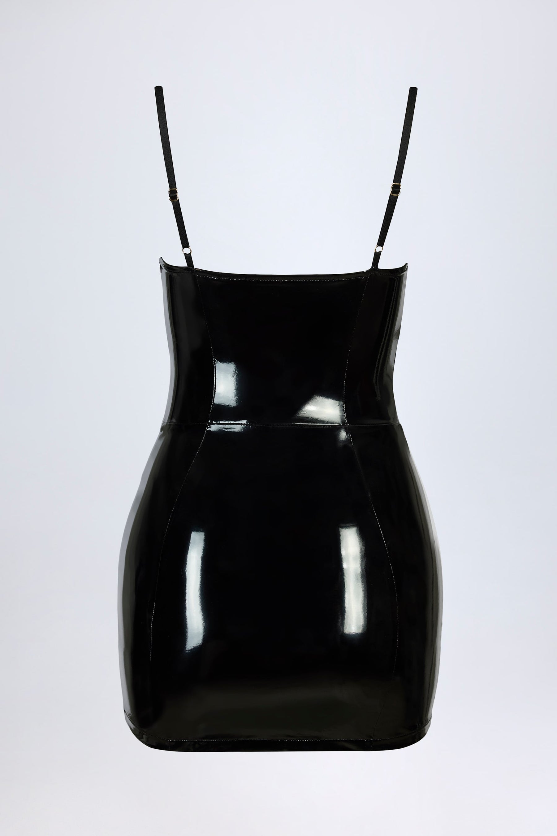 Siyah Vinil Korse Mini Elbise