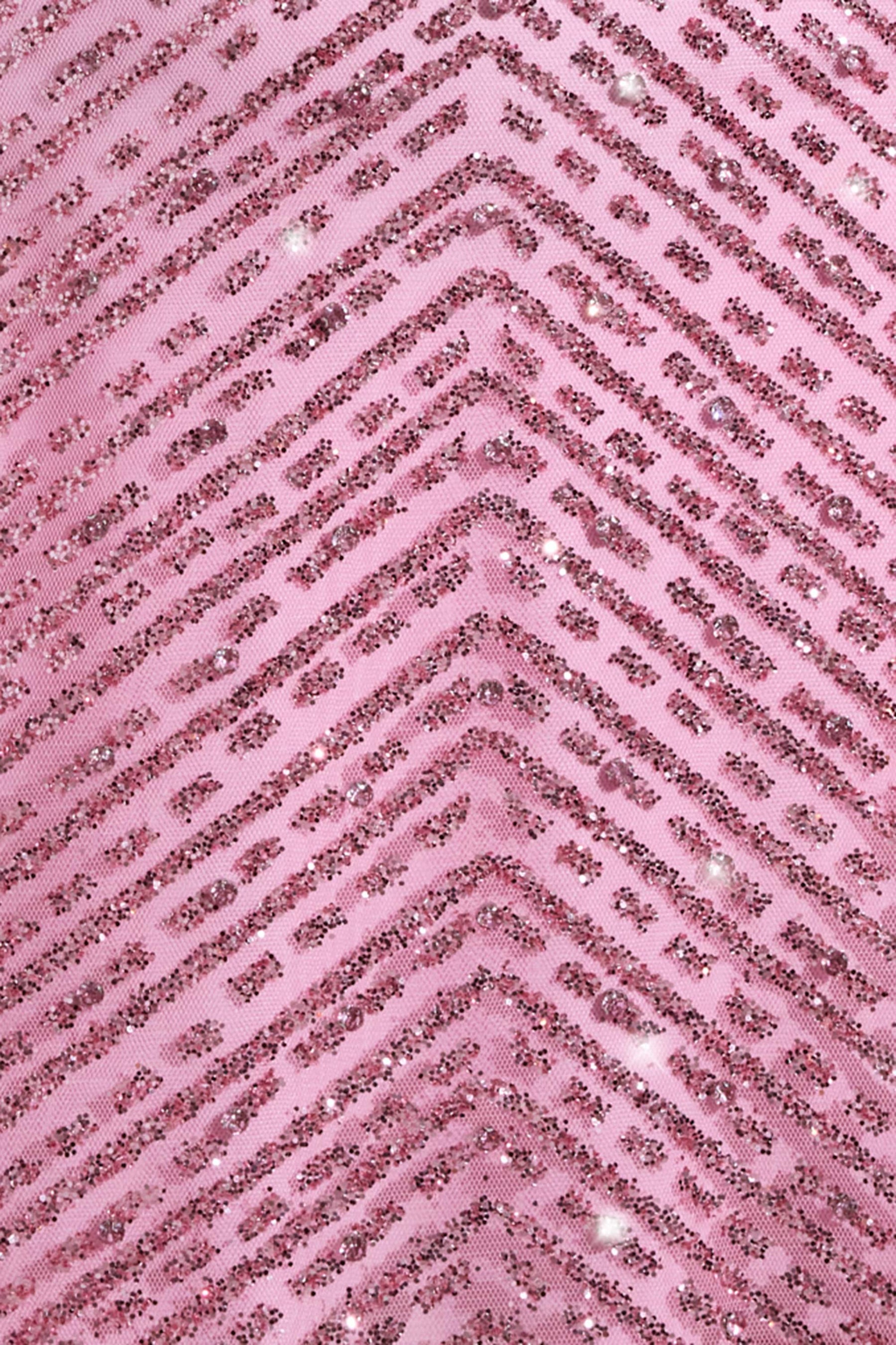 Pembe Renkli, İşlemeli, Düşük Bel A Kesim Mikro Mini Etek
