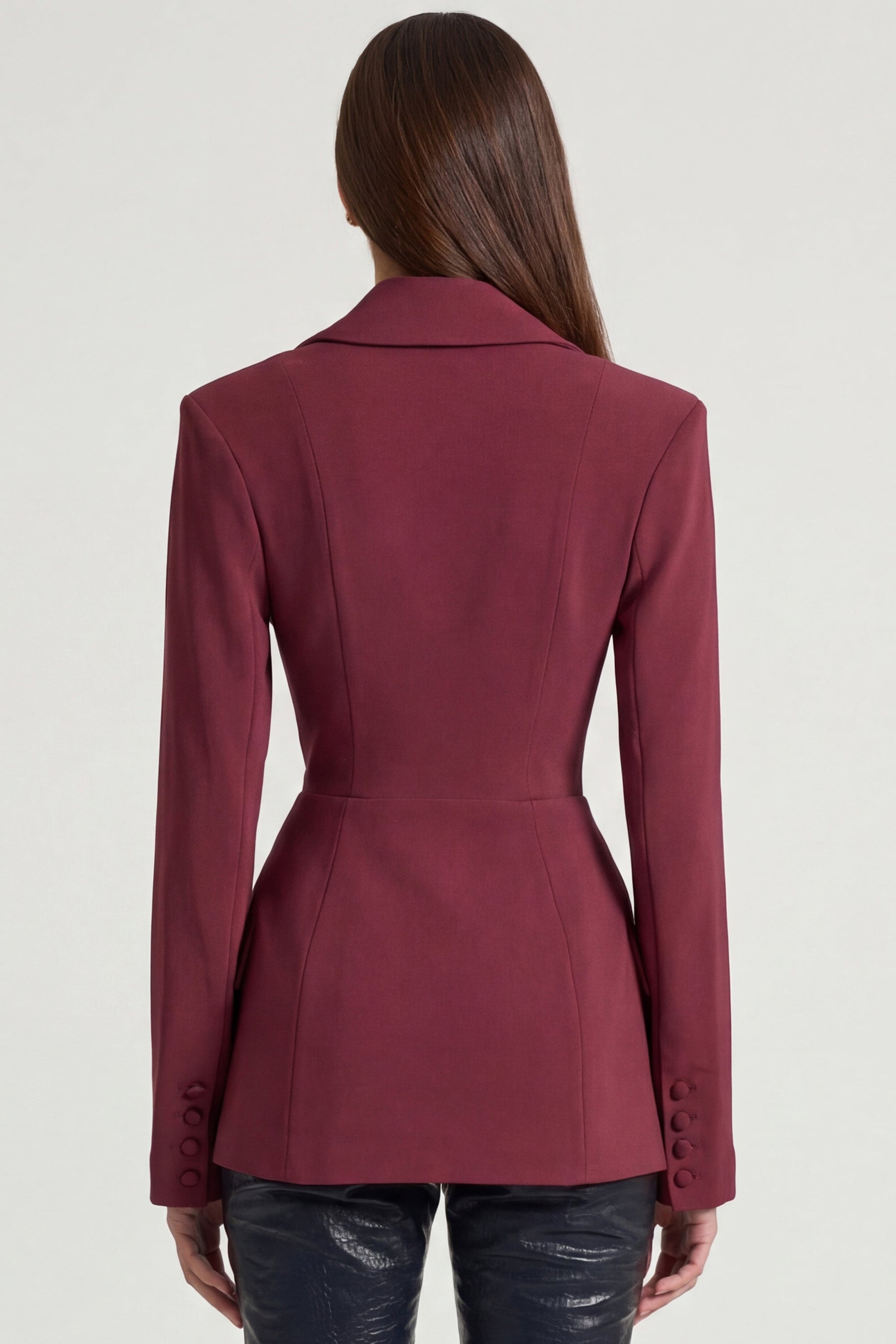Yapılı Çift Düğmeli Bordo Blazer Ceket