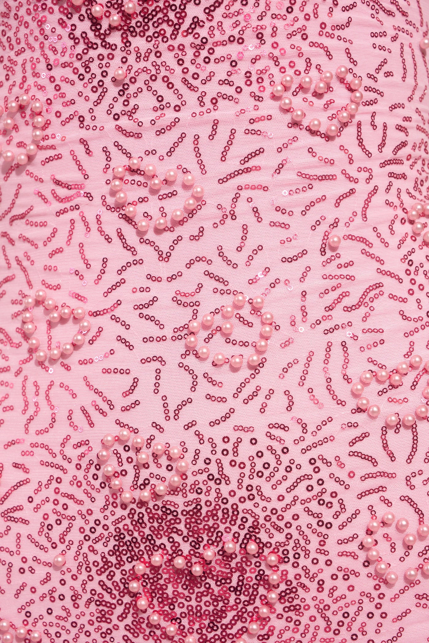 Pembe Renkli, Kalp Şeklinde İnci İşlemeli Mini Elbise