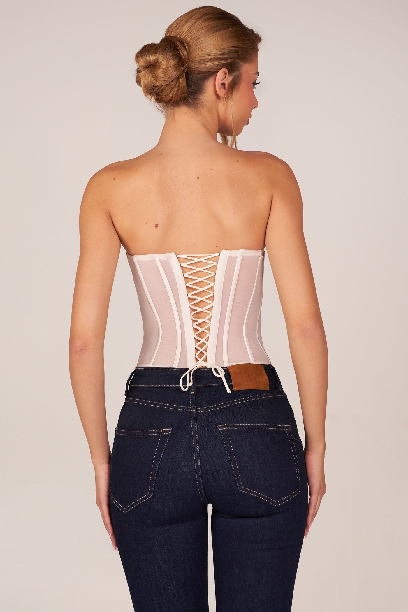 Fildişi Rengi Bağcıklı Bandeau Korse Üst