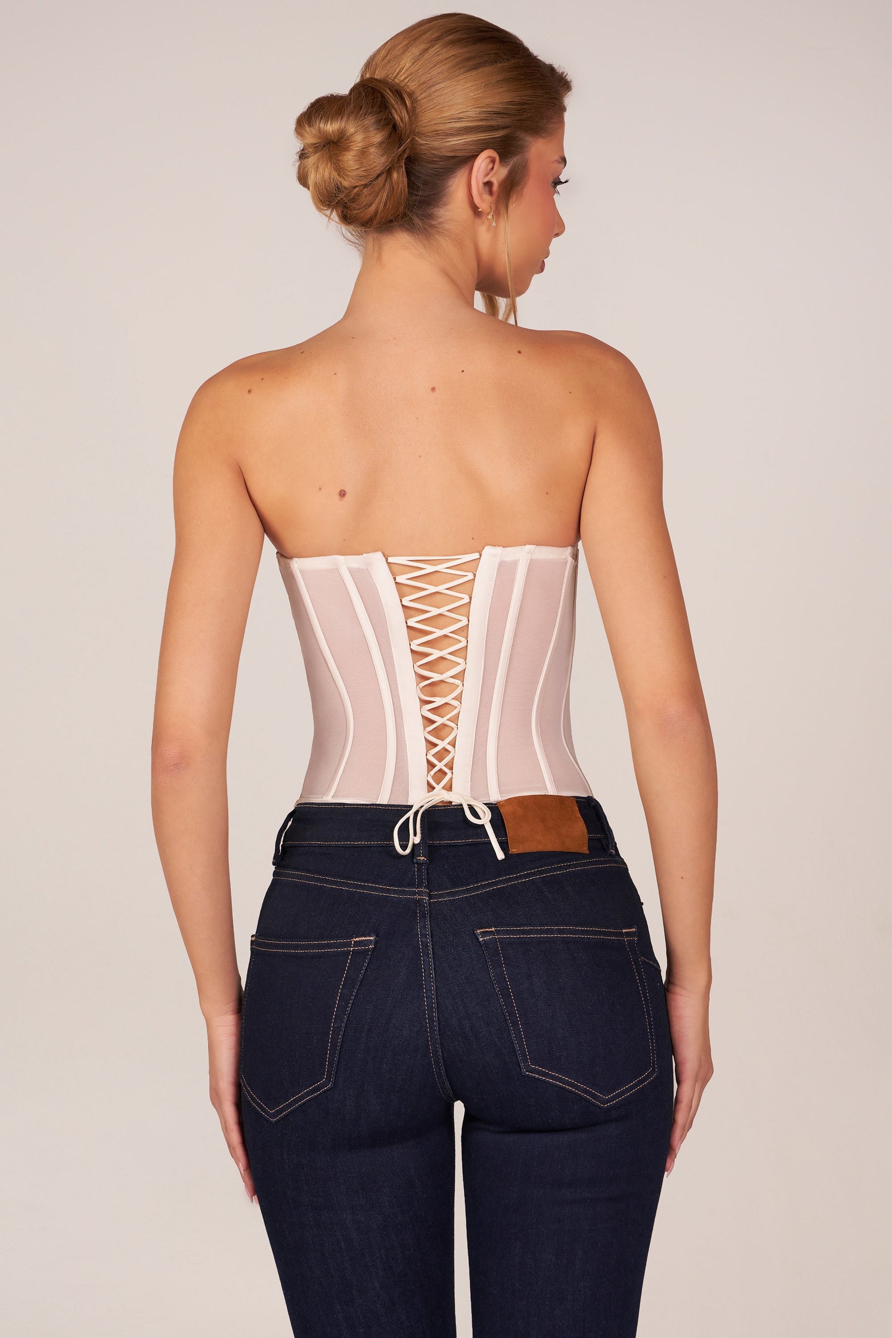 Fildişi Rengi Bağcıklı Bandeau Korse Üst