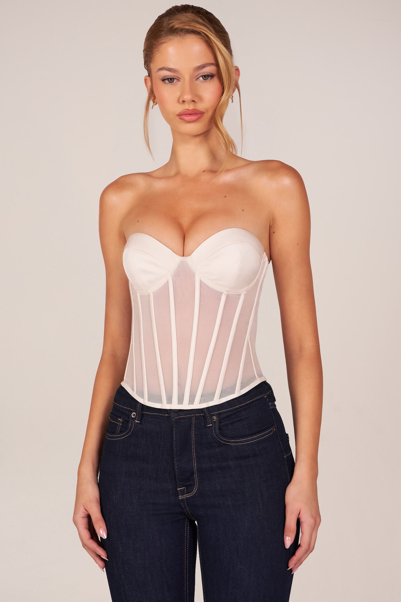 Fildişi Rengi Bağcıklı Bandeau Korse Üst