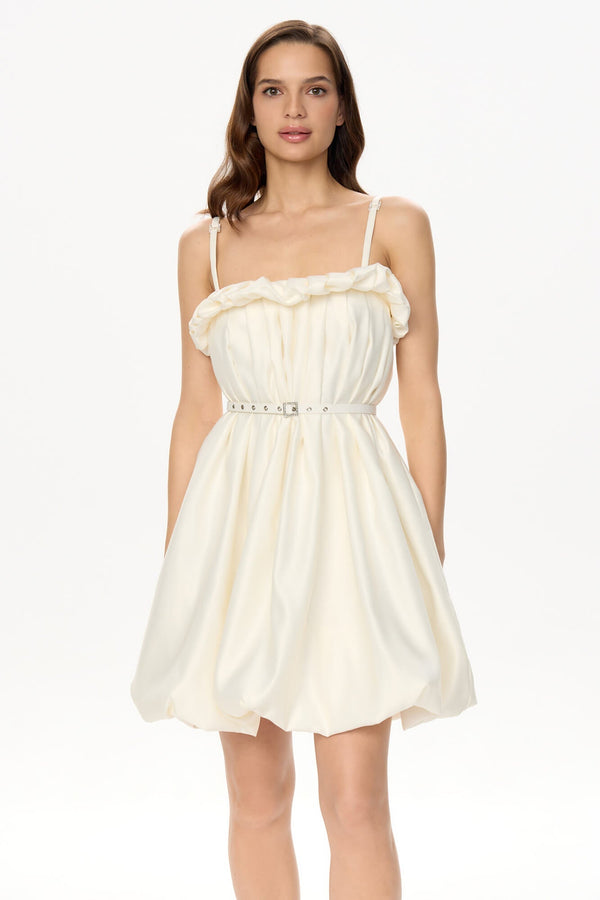 Kemerli Drapeli İnce Askılı Mini Elbise