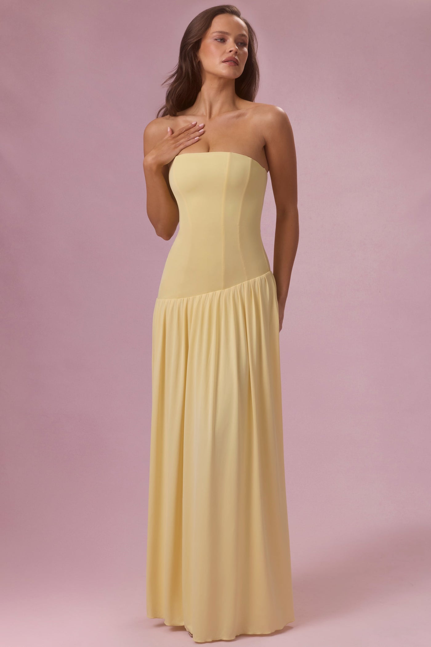 Tereyağı Sarısı Rengi, Askısız, Premium Jersey Elbise
