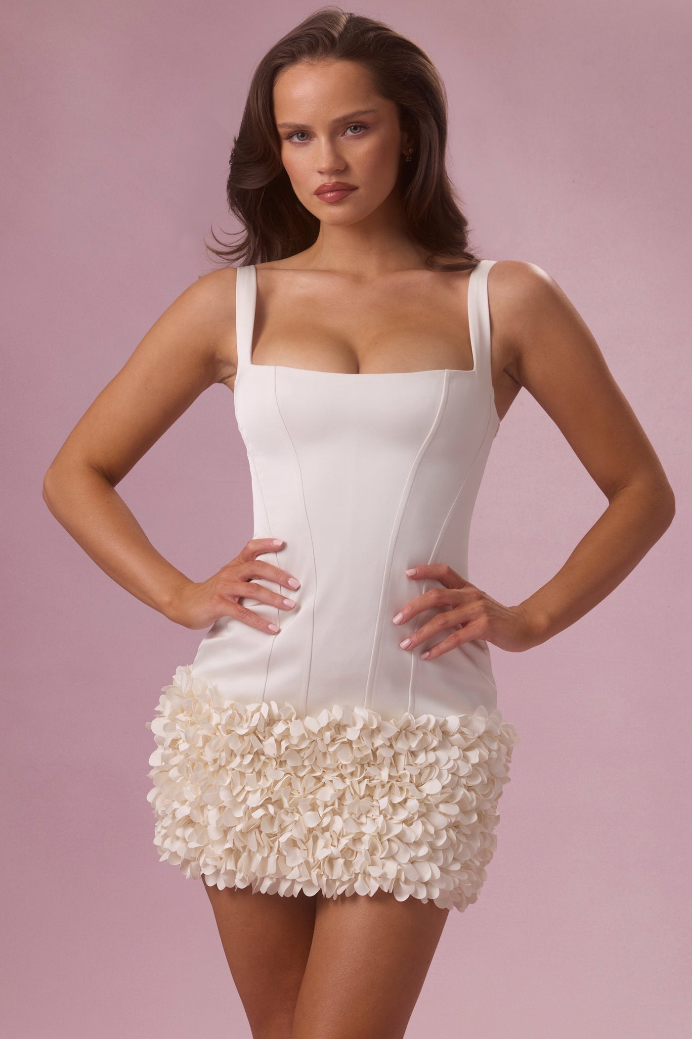 Fildişi Rengi Premium Saten Mini Elbise
