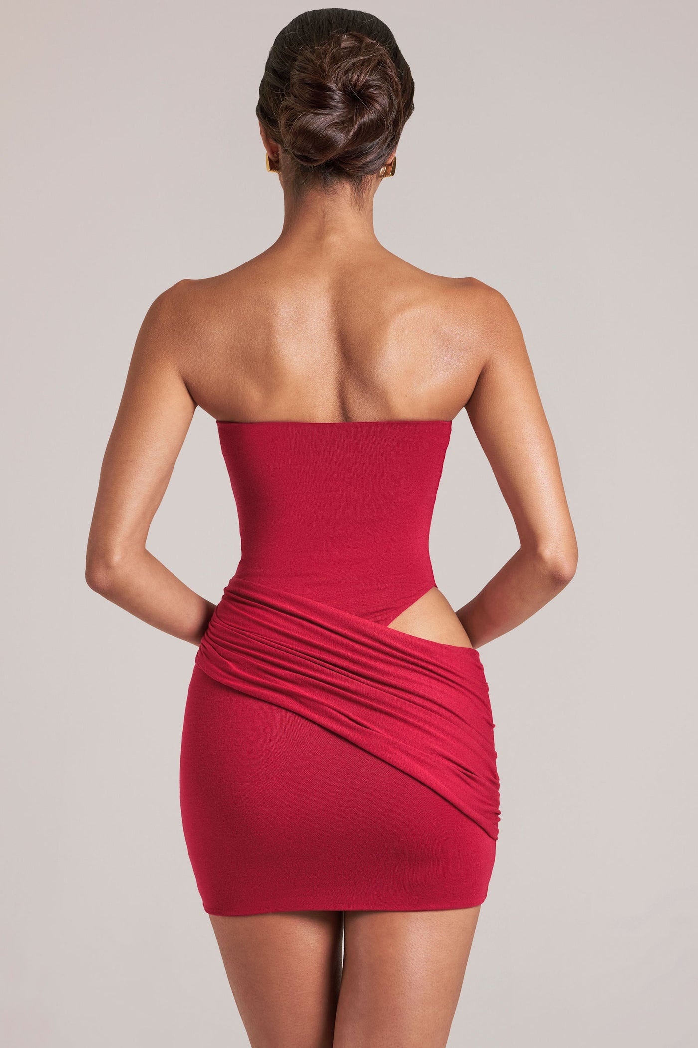 Bandeau Vücuda Oturan Mini Elbise, Kiraz Kırmızısı