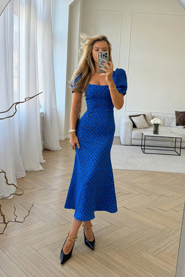 Godet Silhouette Kare Yaka Midi Elbise