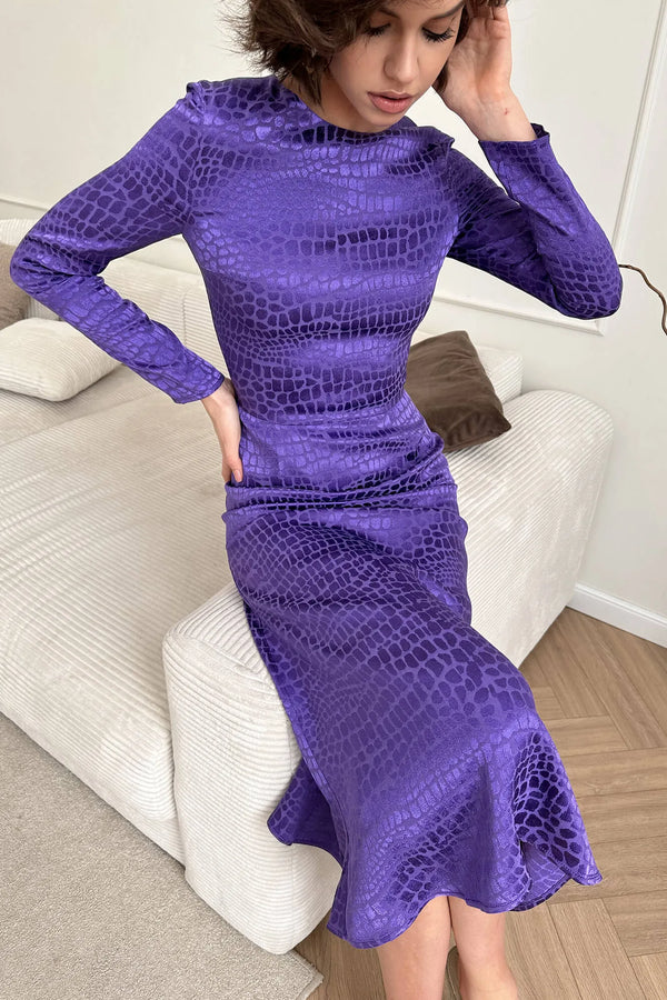 Godet Silhouette Uzun Kollu Midi Elbise