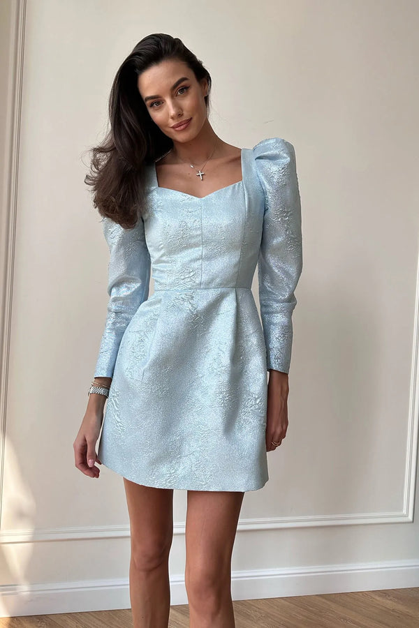 Jakarlı Uzun Kollu Mini Elbise