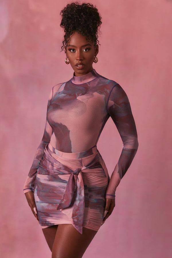 Blush Rengi Yüksek Yakalı Uzun Kollu File Body