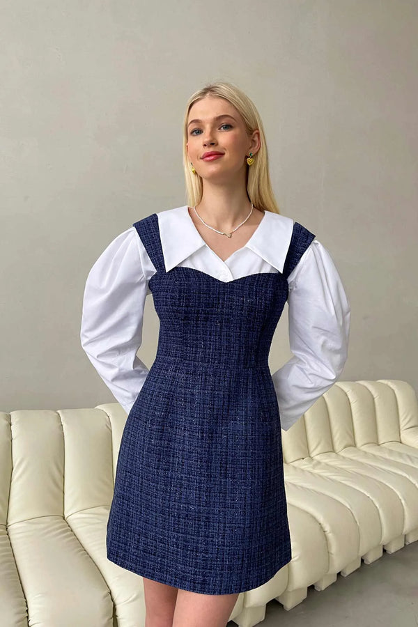 Tweed Askılı Mini Elbise