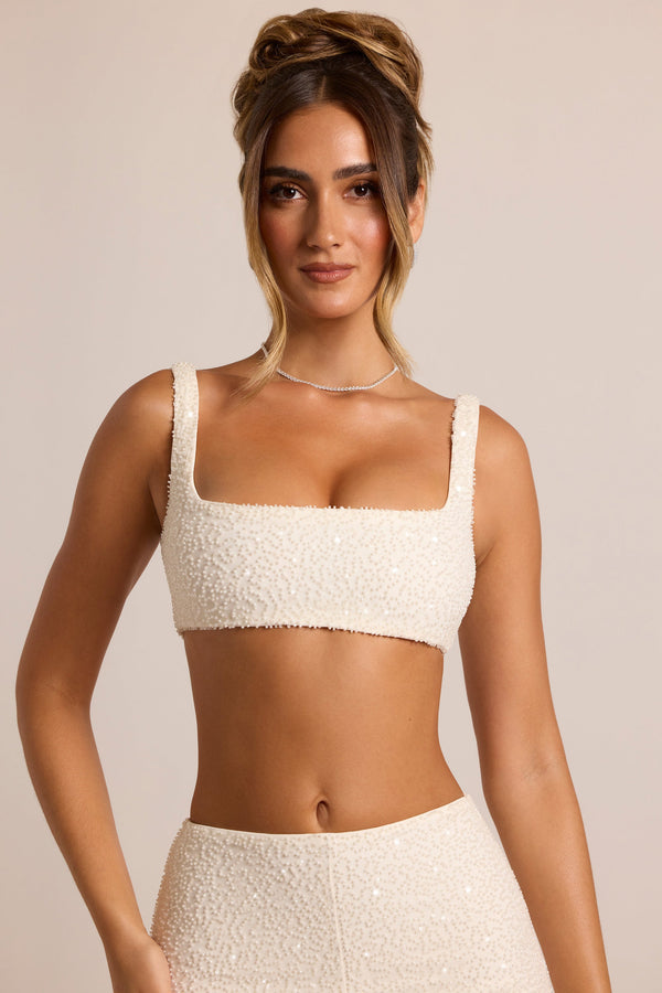 Beyaz Renkli Süslemeli Kare Yaka Bralet