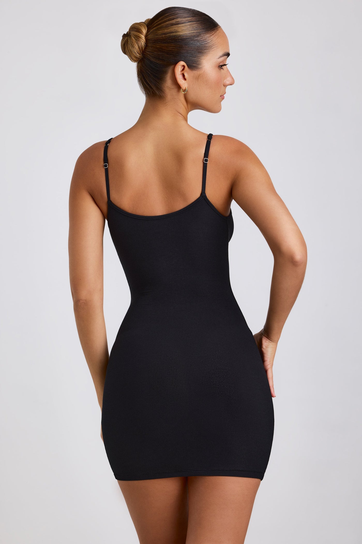 Siyah Fitilli Modal Mini Elbise