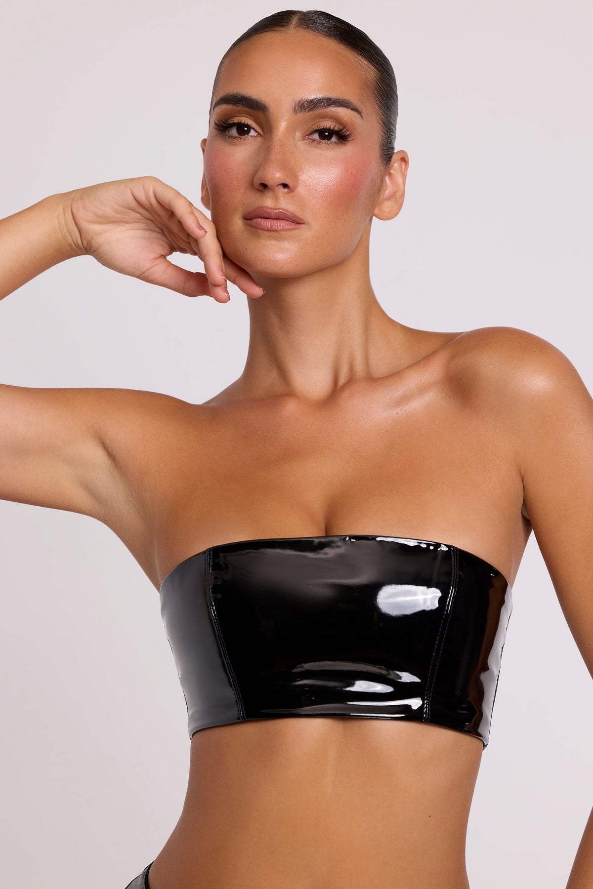 Siyah Vinil Bandeau Bralet
