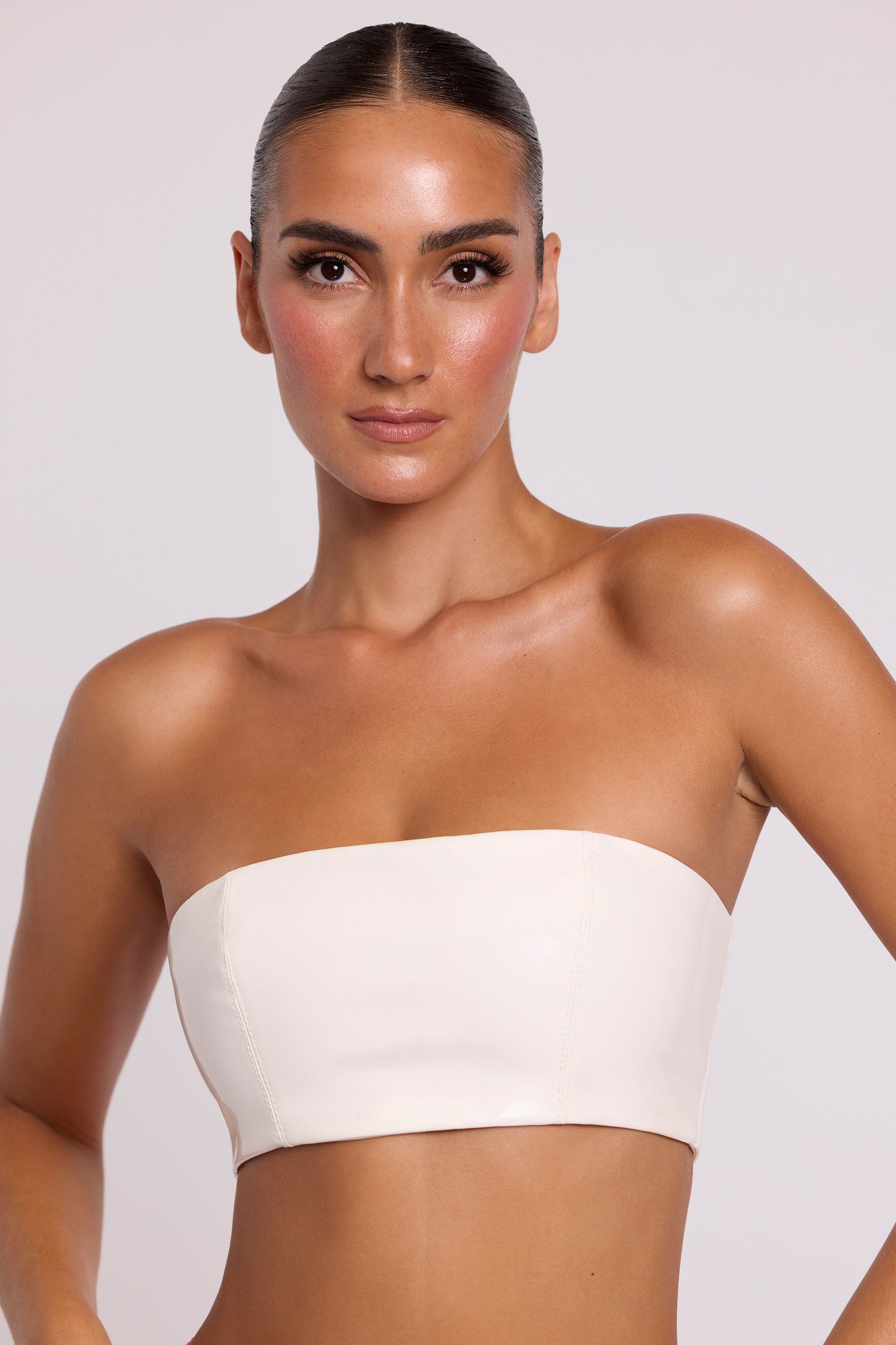 Beyaz Vinil Bandeau Bralet