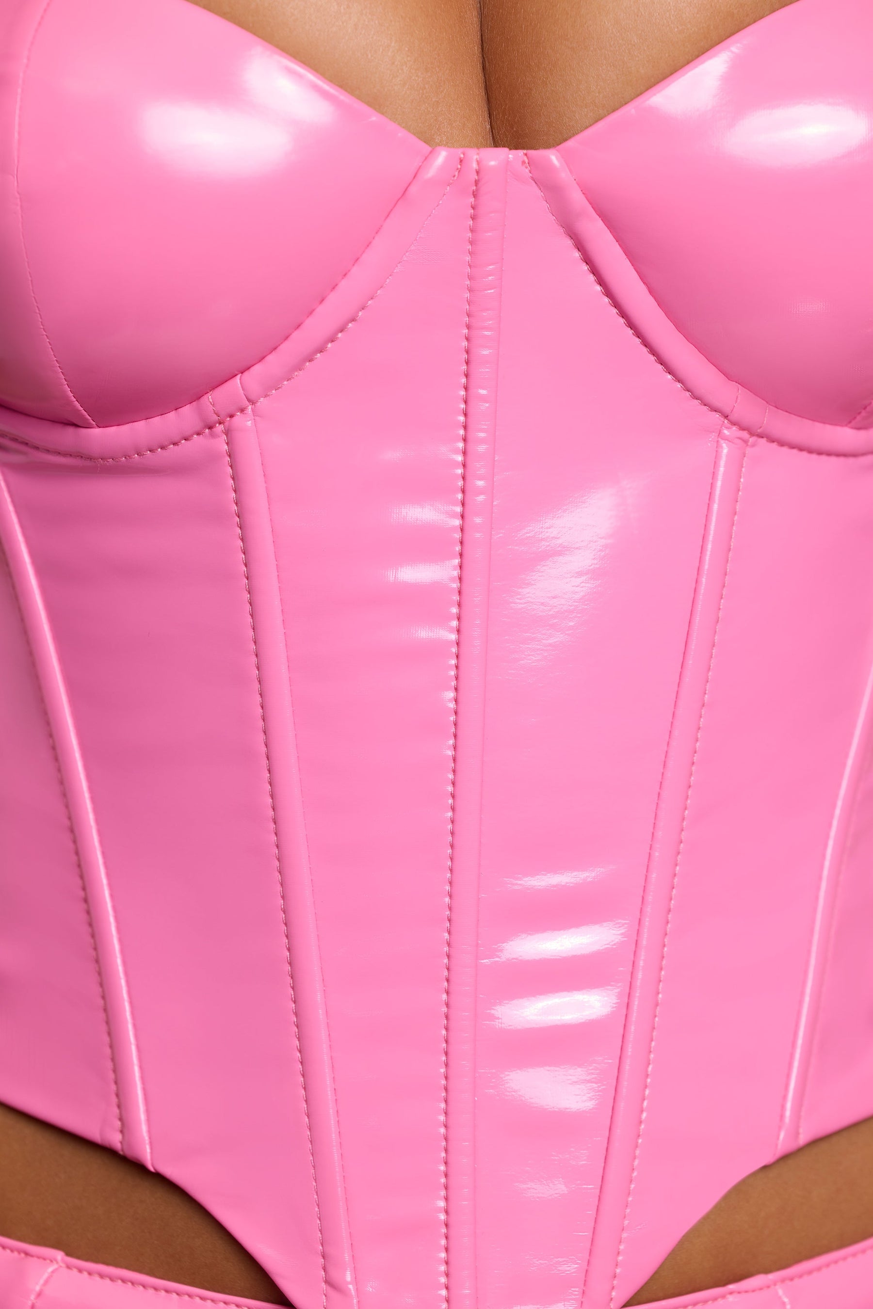 Pembe Renkli Vinil Destekli Korse Crop Top