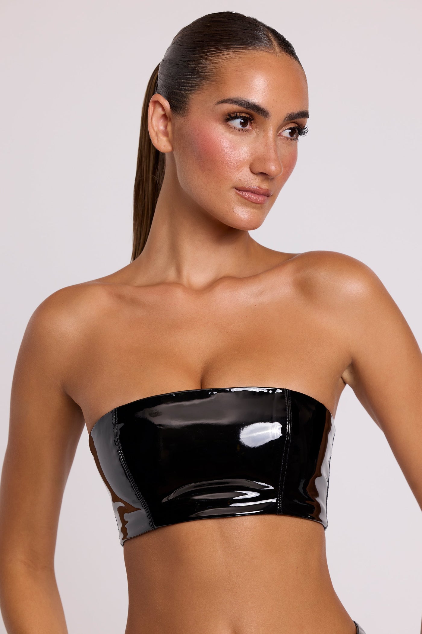 Siyah Vinil Bandeau Bralet