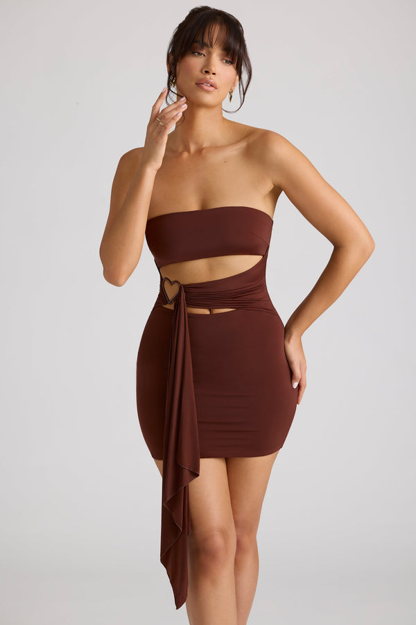 Çikolata Kahverengi Bandeau Mini Elbise