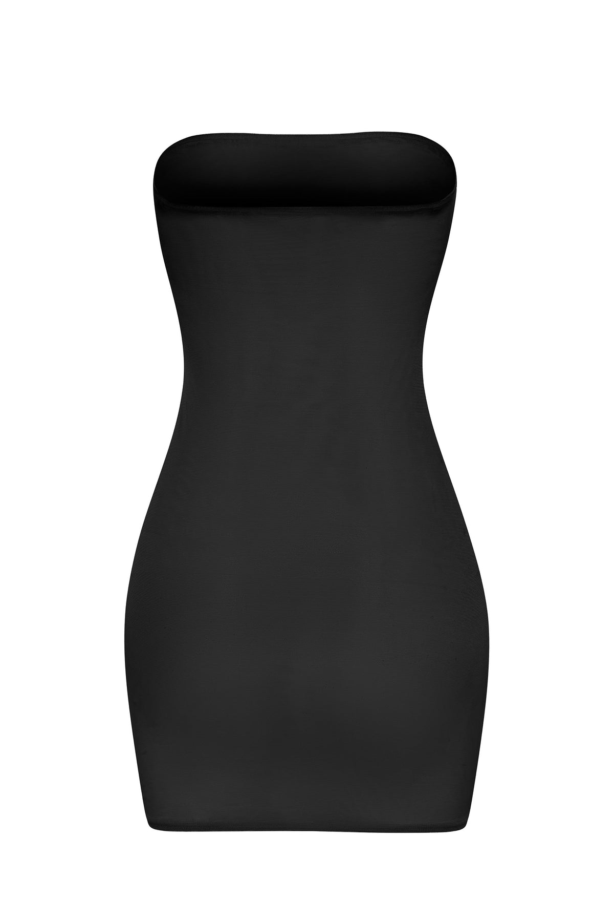 Siyah Renkli, Yumuşak, Şeffaf File Kumaştan Bandeau Mini Askılı Elbise