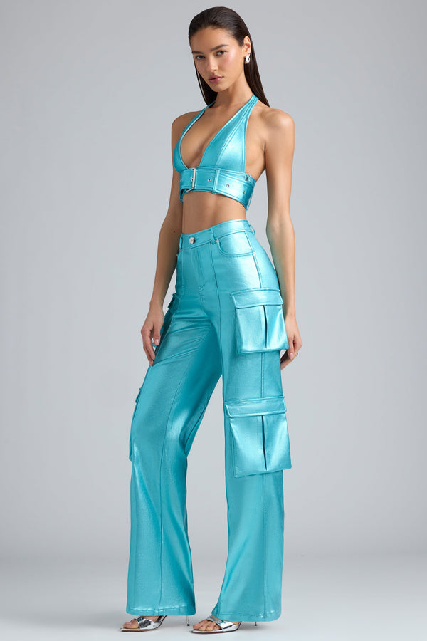 Aqua Metalik Kot Kargo Pantolon