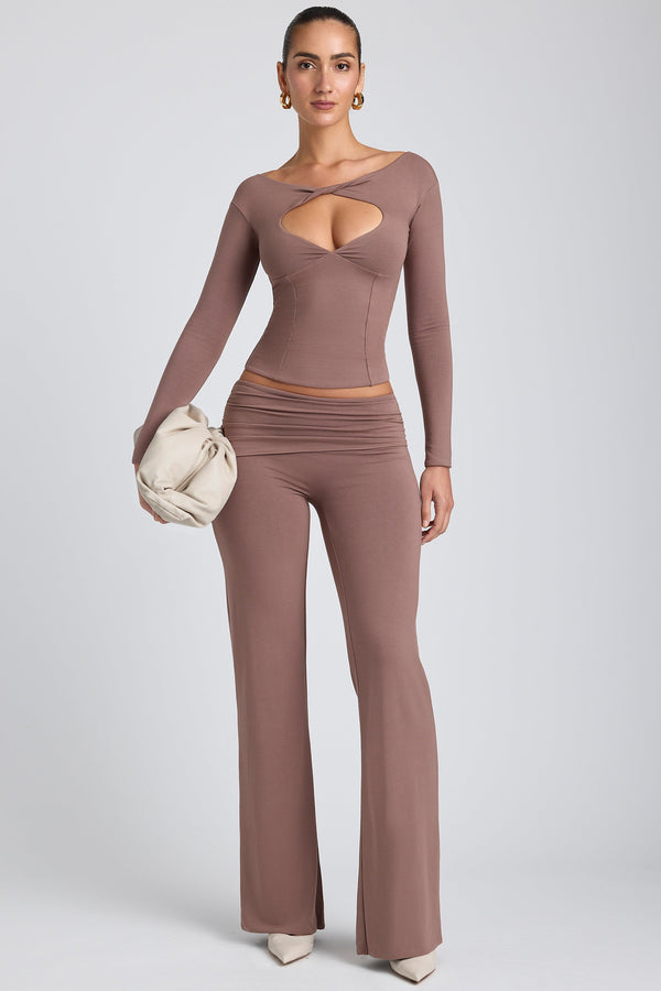 Taupe Rengi Modal Orta Bel Düz Paça Pantolon
