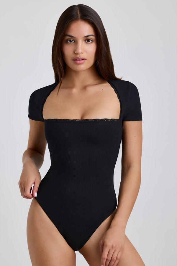 Siyah Ribanalı Modal Dantelli Bodysuit