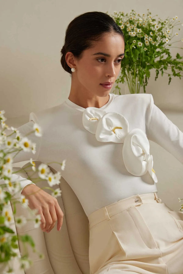 Çiçek Detaylı Örme Bodysuit
