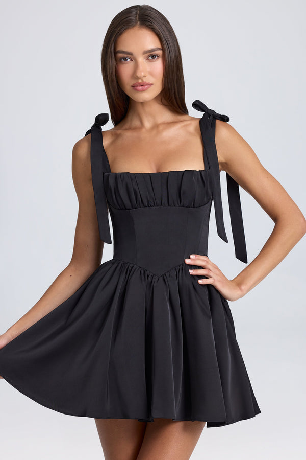 Siyah Drapeli Korse Mini Elbise