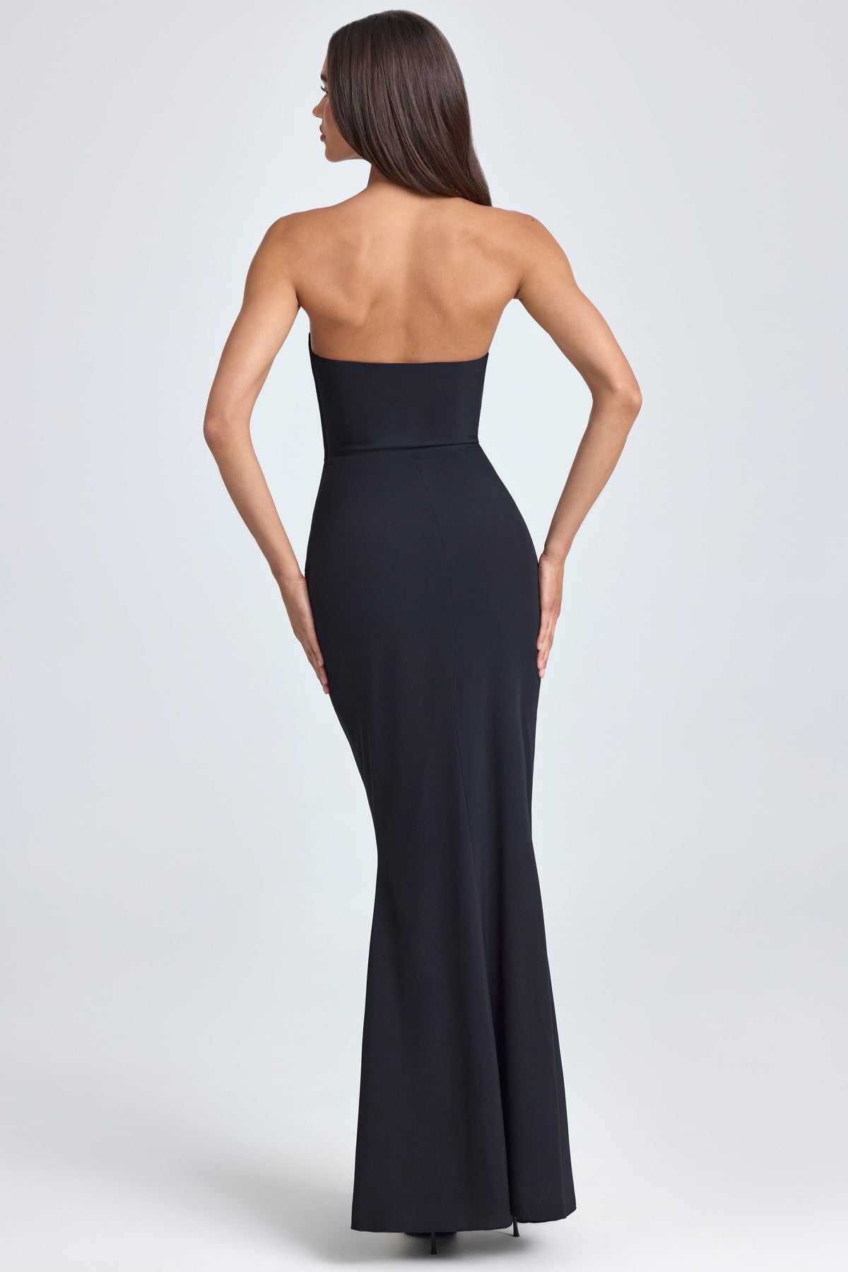 Siyah Renk, Fırfır Detaylı Bandeau Korse Elbise