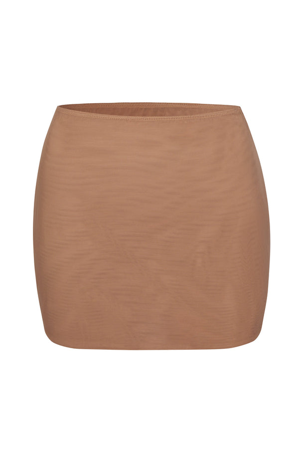 Yumuşak File Düşük Bel Mikro Mini Slip Etek Bal Rengi