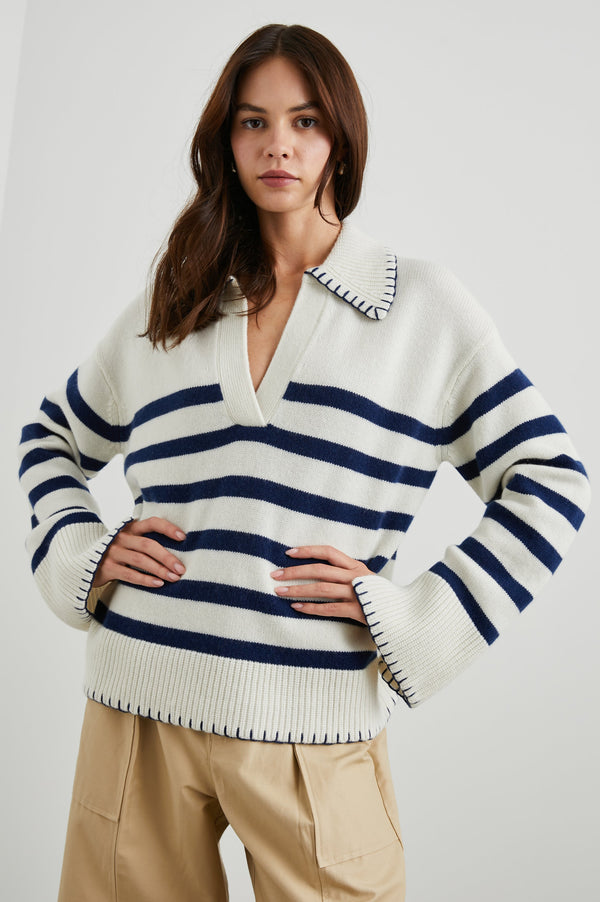 Athena Sweater - Fildişi Lacivert Çizgili