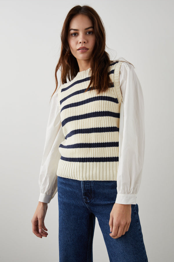 Bambı Sweater - Fildişi Lacivert Çizgili