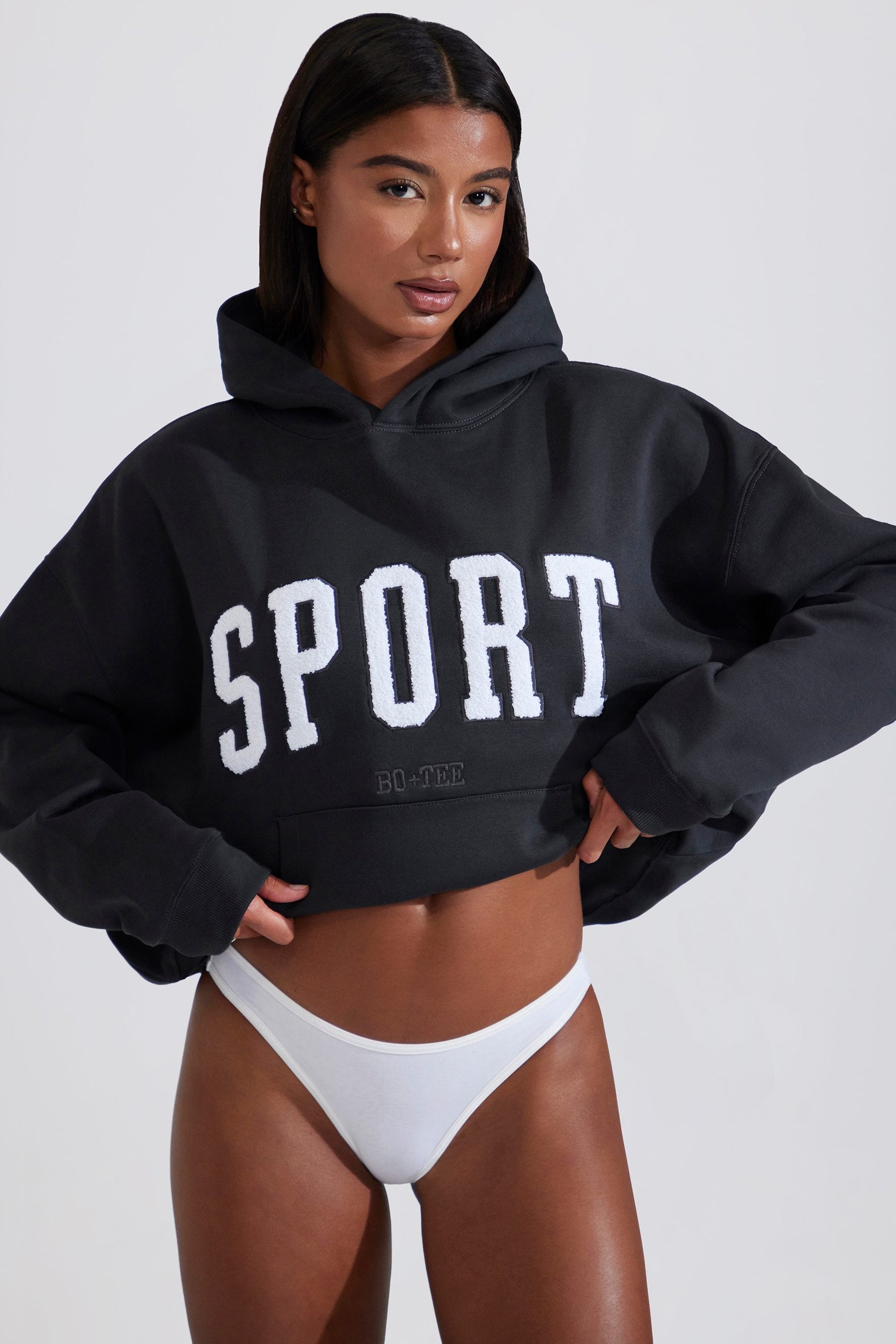 Siyah Renkli Yumuşak Pamuklu Polar Oversize Kapüşonlu Sweatshirt
